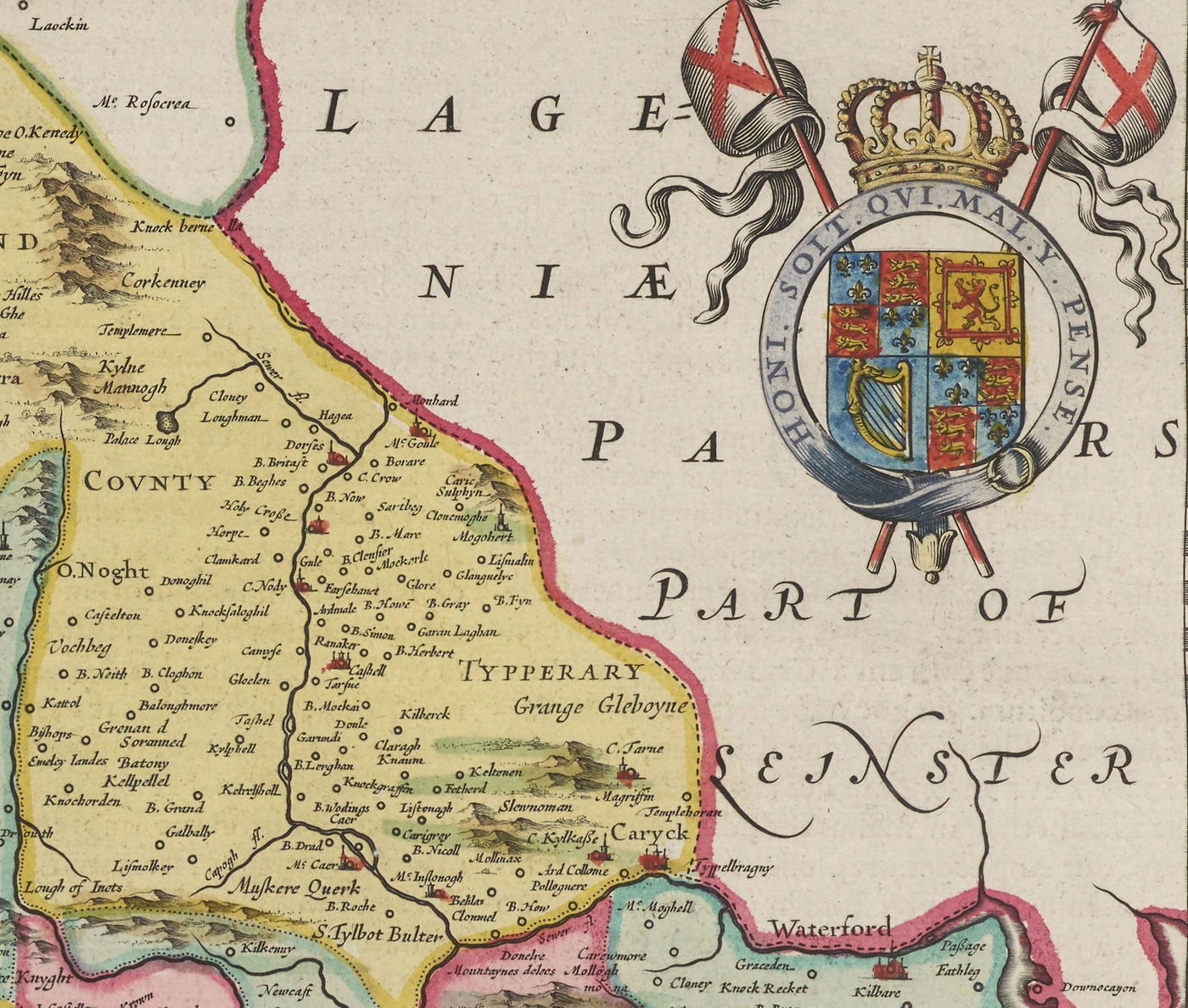 Old Map of Munster, Ireland in 1665 by Joan Blaeu - County Cork, Clare, Kerry, Limerick, Tipperary, Southwest Eire