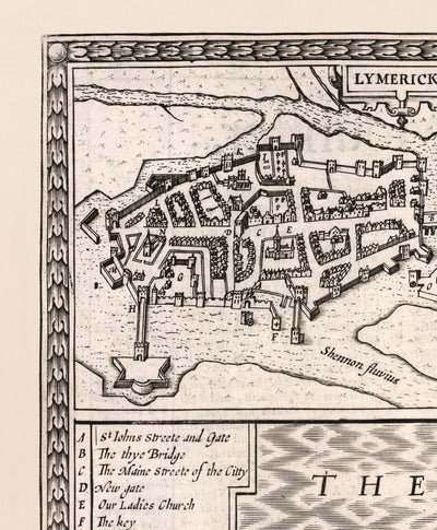 Old Monochrome Map of Munster, Ireland in 1611 by John Speed - County Cork, Clare, Kerry, Limerick, Tipperary, Waterford, Dingle