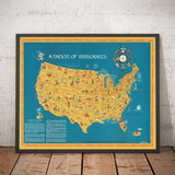 Old Immigrant Map of the USA, 1959 by Passal - Irish, Italian, Russian, English, German, Spanish, Mexican, Chinese