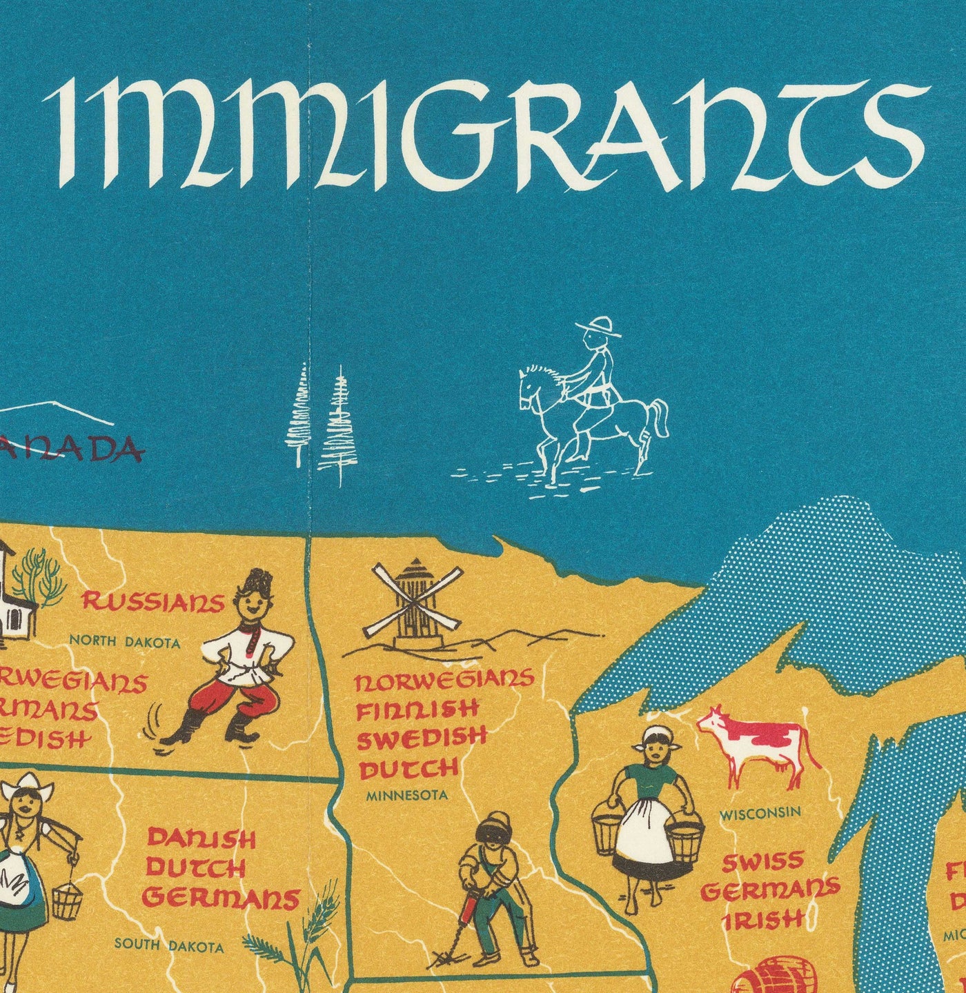 Old Immigrant Map of the USA, 1959 by Passal - Irish, Italian, Russian, English, German, Spanish, Mexican, Chinese