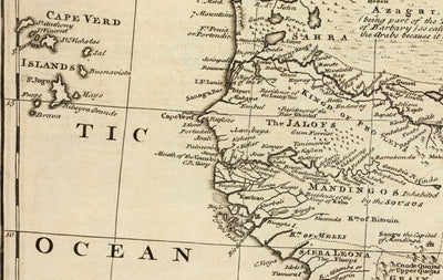 Old Map of Negroland, 1747 by Bowen - Pre-Colonial West Africa - Slave Trade, Ivory Coast, Gold Coast