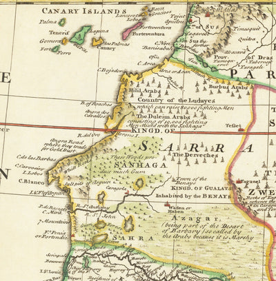 Old Map of Negroland, 1747 by Bowen - Handcoloured Pre-Colonial West Africa - Slave Trade, Ivory Coast, Gold Coast