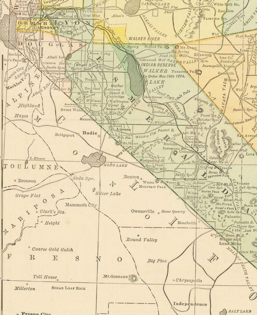 Mappa antica del Nevada, USA, 1882 di Rand & McNally - Las Vegas, Reno, Contee, Carson City 