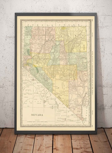 Alte Karte von Nevada, USA, 1882 von Rand & McNally - Las Vegas, Reno, Landkreise, Carson City 