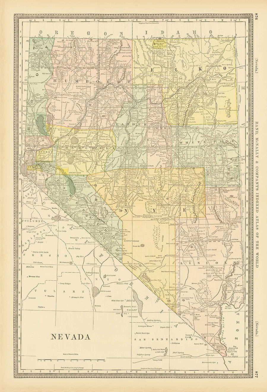 Mappa antica del Nevada, USA, 1882 di Rand & McNally - Las Vegas, Reno, Contee, Carson City 