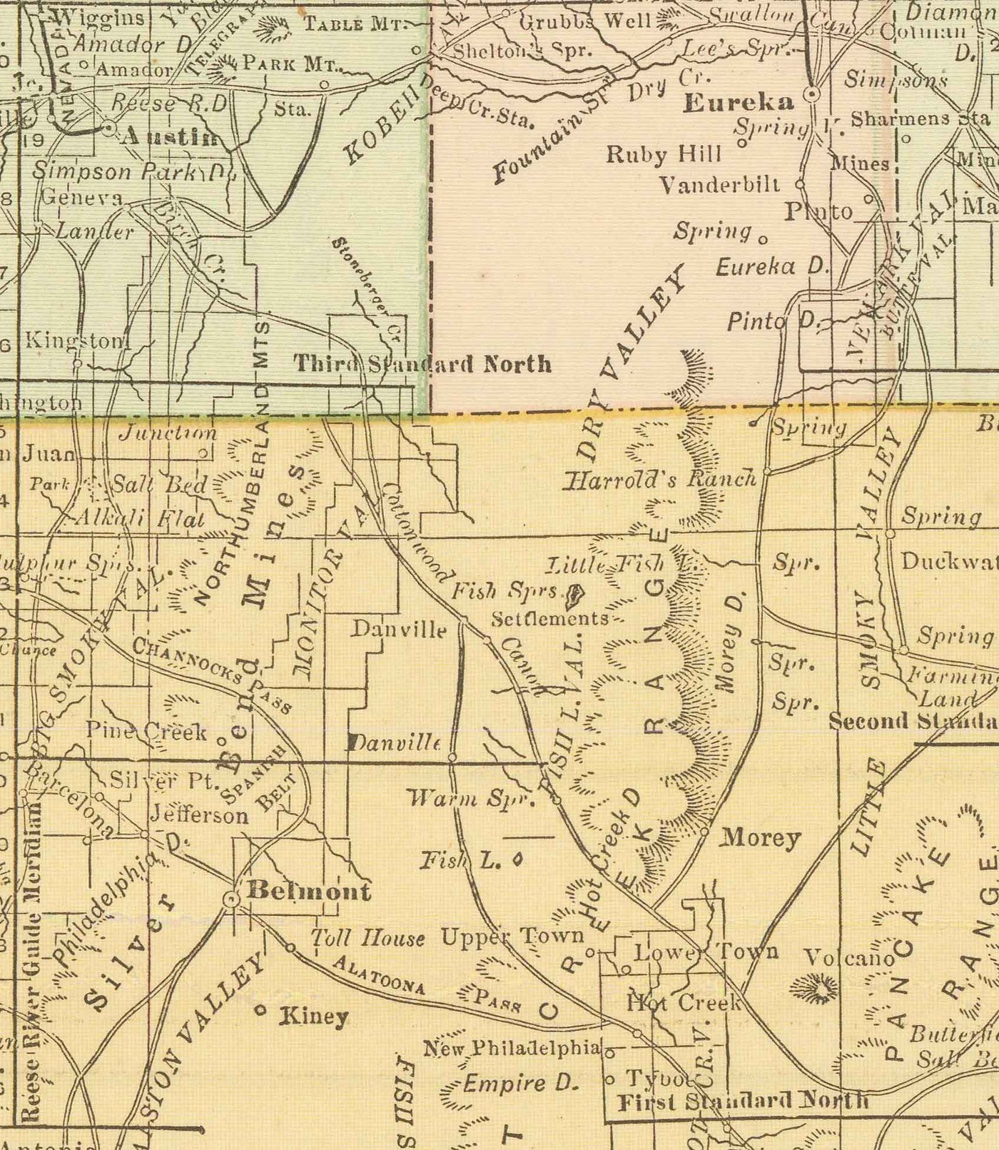 Old Map of Nevada, USA, 1882 by Rand & McNally - Las Vegas, Reno, Counties, Carson City