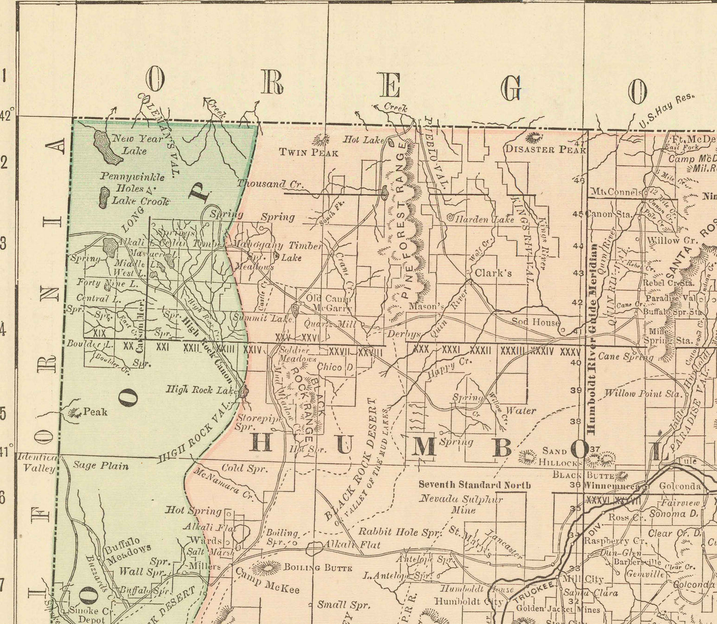 Old Map of Nevada, USA, 1882 by Rand & McNally - Las Vegas, Reno, Counties, Carson City