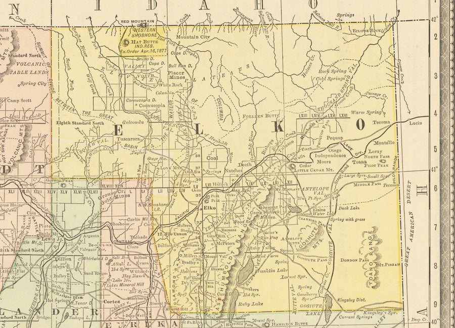 Mappa antica del Nevada, USA, 1882 di Rand & McNally - Las Vegas, Reno, Contee, Carson City 