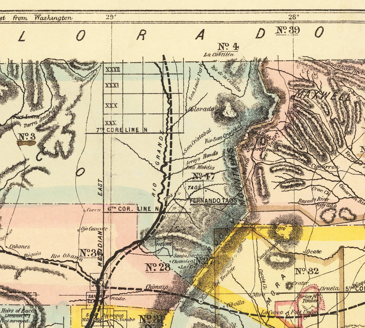 Old Map of New Mexico Territory, USA, 1873 - Land Grants, Rio Grande, Native Americans, Sante Fe, Rocky Mountains