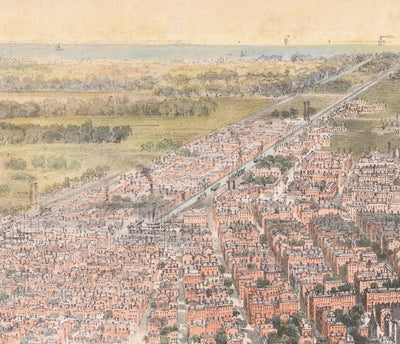 Old Birds Eye Map of New Orleans in 1851 - French Quarter, CBD, Treme, Mississippi River, St Louis Cathedral, Jackson Square
