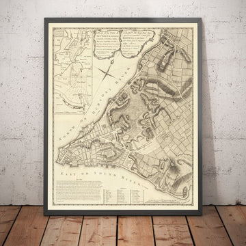 Ancienne carte de New York en 1775 par John Rocque - Rare American Revolution War Art mural - Greenwich, Columbia, Manhattan - Plan militaire britannique