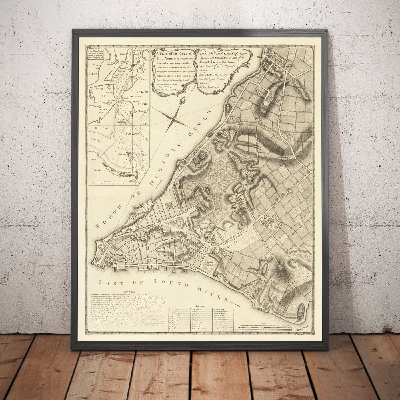 Old Map of New York in 1775 by John Rocque - Rare American Revolution War Wall Art - Greenwich, Columbia, Manhattan - British Military Plan