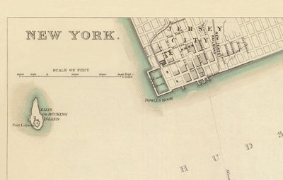 Viejo Mapa de Nueva York, Estados Unidos en 1840 - Manhattan, Brooklyn, Williamsburg, Hudson River