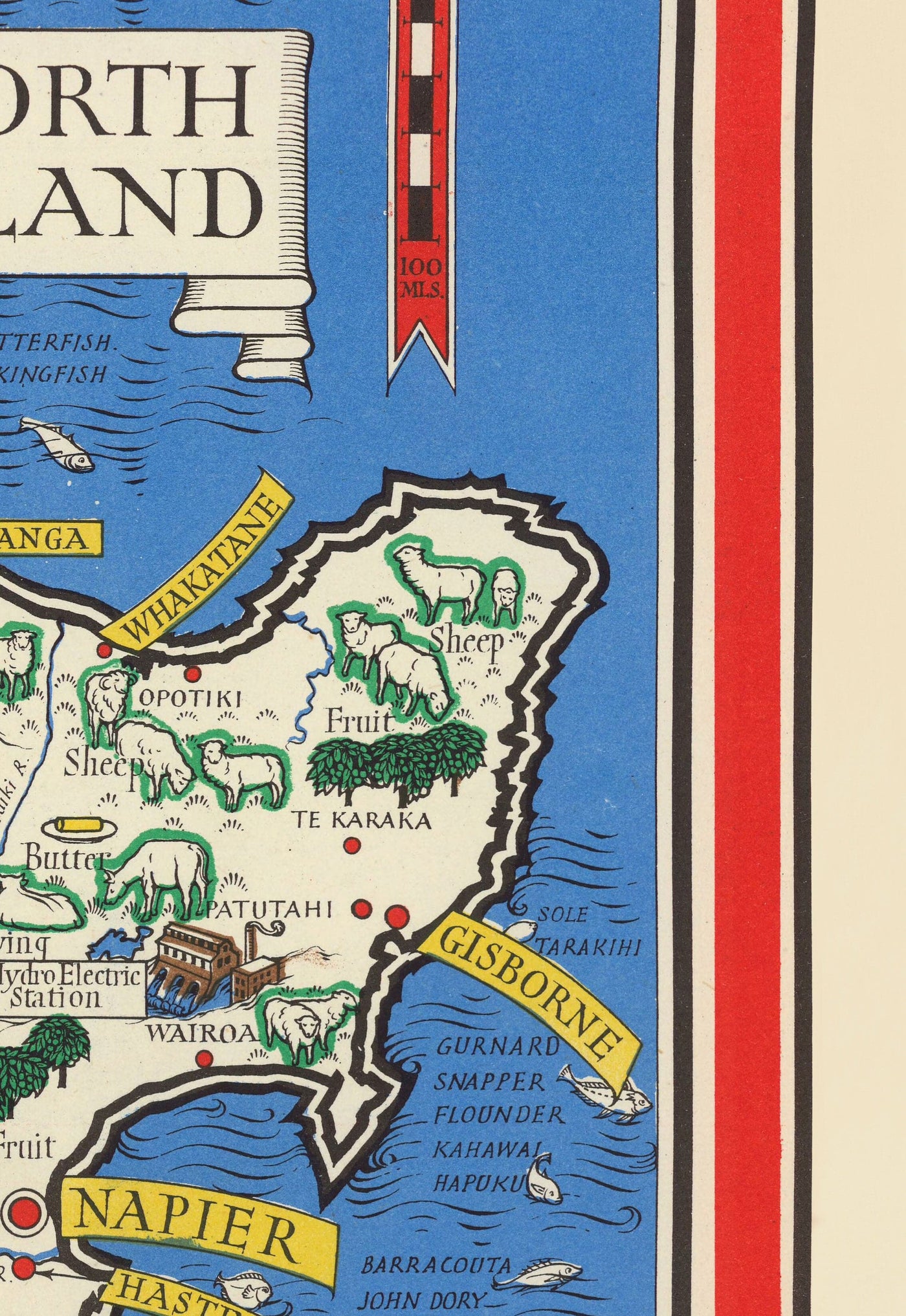 Old Map of New Zealand, 1943 by Max Gill - Colonial British Empire World War 2 Map