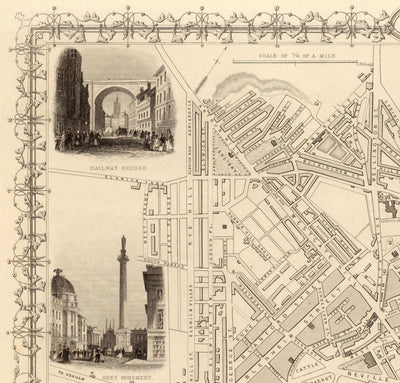 Old Map of Newcastle & Gateshead in 1851 by Tallis & Rapkin