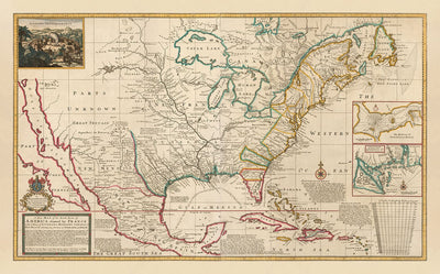 Old Map of North America, 1720 by Herman Moll - USA, Canada, Mexico - French, Spanish & English Colonial Atlas