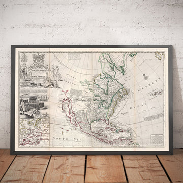 Alte Karte von Nordamerika, 1719 von Herman Moll - USA, Kanada, Mexiko, Karibik, Lateinamerika, Atlantik, Pazifik - Die &