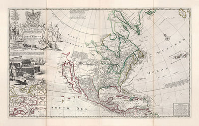 Old Map of North America, 1719 by Herman Moll - USA, Canada, Mexico, Caribbean, Latin, Atlantic, Pacific - The 'Codfish Map'