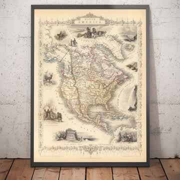 Old Map of North America, 1851 by Tallis & Rapkin - Illustrated USA, Canada, Mexico, Eskimos, Beavers, Natives