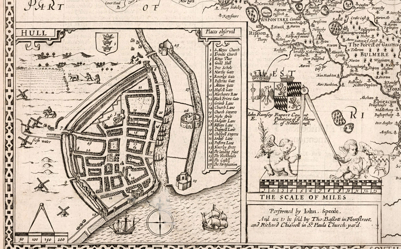 Old Map of North and East Yorkshire, 1611 by John Speed - Hull, York, Middlesbrough, Harrogate