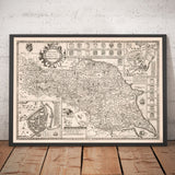 Ancienne carte du Yorkshire du Nord et de l'Est, 1611 par John Speed - Hull, York, Middlesbrough, Harrogate 