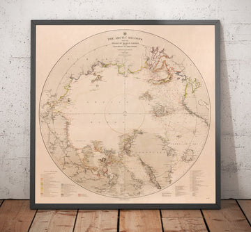 Alte Nordpol-Explorationskarte, 1896 von der US Navy - Svalbard, Island, Grönland, Arktischer Kreis Entdecker 