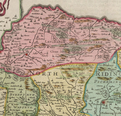 Old Map of North Yorkshire, 1665 by Joan Blaeu - York, Middlesbrough, Scarborough, Whitby, Malton, Pickering, Richmond