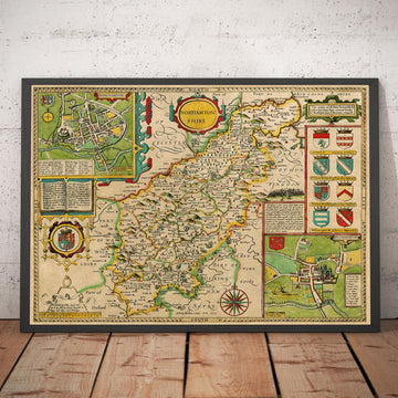 Old Map of Northamptonshire, 1611 by John Speed - Northampton, Kettering, Peterborough