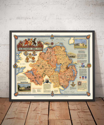 Viejo mapa de Irlanda del Norte, Ulster por Ernest CLEGG, 1947 - Eire, Antrim, Belfast, Londonderry, Lough Neagh, abajo