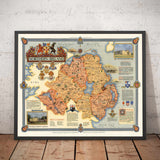 Old Map of Northern Ireland, Ulster by Ernest Clegg, 1947 - Eire, Antrim, Belfast, Londonderry, Lough Neagh, Down