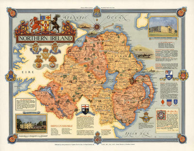 Old Map of Northern Ireland, Ulster by Ernest Clegg, 1947 - Eire, Antrim, Belfast, Londonderry, Lough Neagh, Down