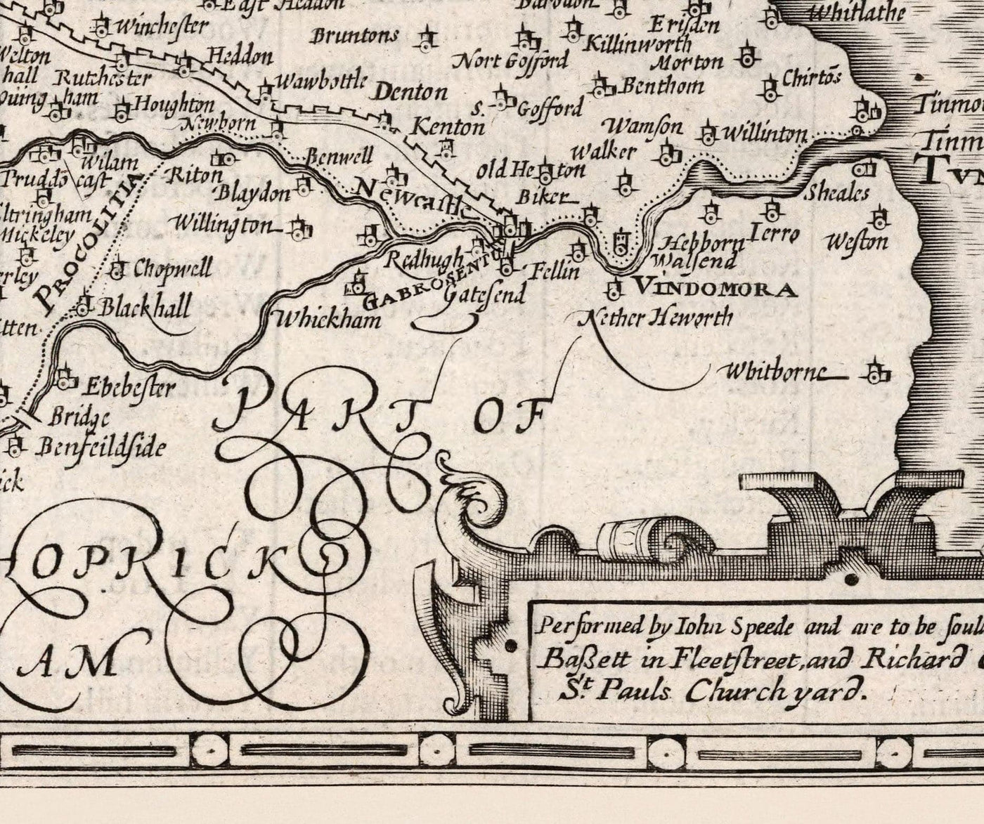 Old Map of Northumberland in 1611 - Newcastle, Gateshead, Hadrian's Wall, South Shields, Tyne and Wear