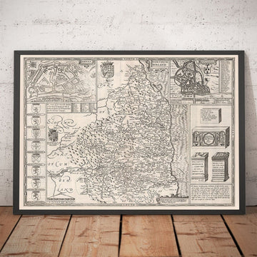 Alte Karte von Northumberland im Jahr 1611 - Newcastle, Gateshead, Hadrianswall, South Shields, Tyne und Wear 