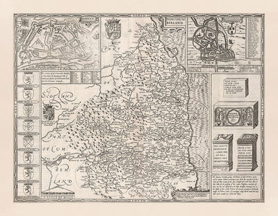 Old Map of Northumberland in 1611 - Newcastle, Gateshead, Hadrian's Wall, South Shields, Tyne and Wear