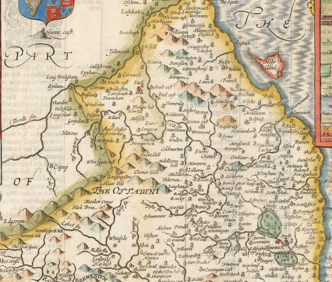 Old Map of Northumberland in 1611 by John Speed - Newcastle, Gateshead, Hadrian's Wall, Tyne and Wear