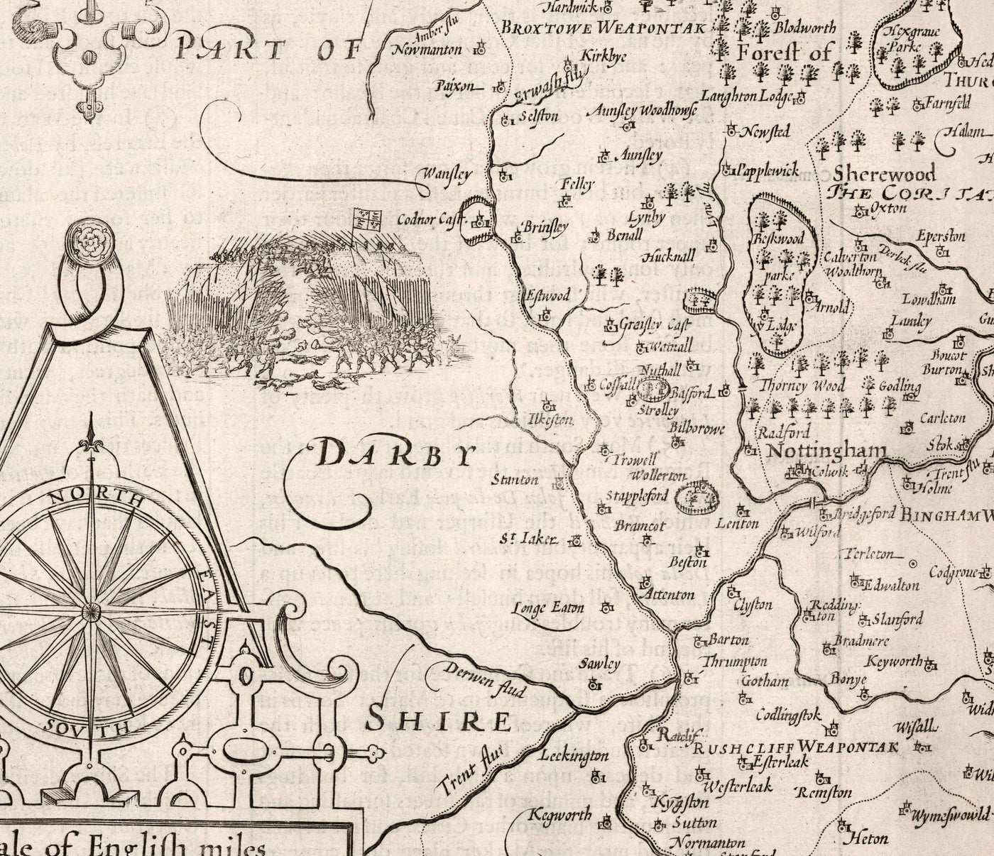 Old Map of Nottinghamshire, 1611 by John Speed - Nottingham, Mansfield, Newark, Worksop, Sherwood Forest