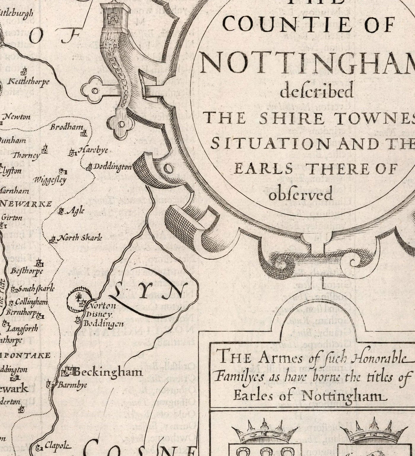 Old Map of Nottinghamshire, 1611 by John Speed - Nottingham, Mansfield, Newark, Worksop, Sherwood Forest