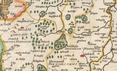 Old Map of Nottinghamshire, 1611 by John Speed - Nottingham, Mansfield, Newark, Worksop