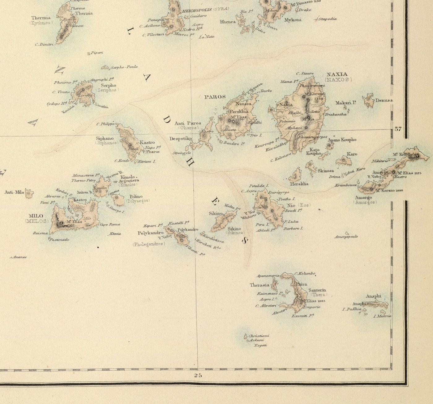 Ancienne carte de la Grèce en 1872 par Archibald Fullarton - Athènes, Le Pirée, Kalamata, Patras, Nauplie