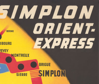 Old Poster Map of the Orient Express Railway, 1947 by Walther Spinner - Simplon, Paris, Lausanne, Geneva, Venice, London, Cairo