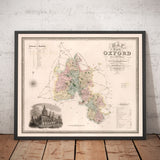 Ancienne carte d'Oxfordshire, 1829 par Greenwood - Oxford, Banbury, Abingdon, Bicester, Université