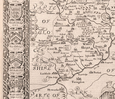 Old Map of Oxfordshire, 1611 by John Speed - Oxford, Banbury, Abingdon, Bicester