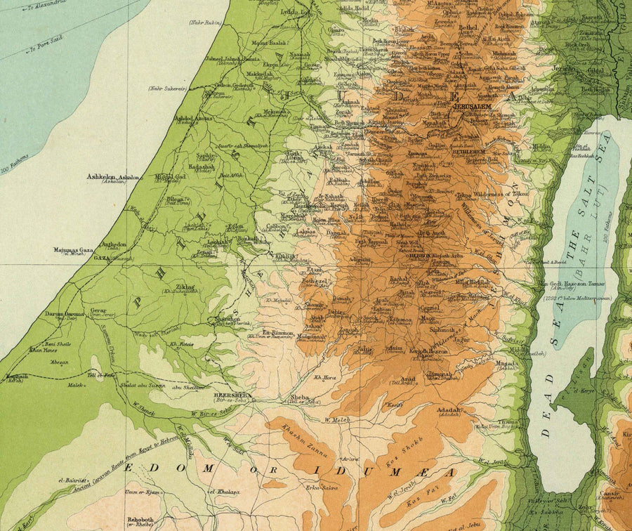 Mappa antica della Palestina nel 1922 di Bartholomew - Gerusalemme, Jaffa, Gaza, Amman, Gerico 