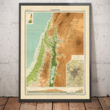 Old Map of Palestine in 1922 by Bartholomew - Jerusalem, Jaffa, Gaza, Amman, Jericho