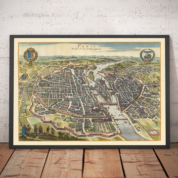 Alte Karte von Paris, 1655 von Caspar Merian - Ile Saint Louis und de la Cite, Pont Neuf, Seine, Notre Dame 