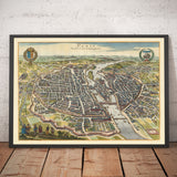 Alte Karte von Paris, 1655 von Caspar Merian - Ile Saint Louis und de la Cite, Pont Neuf, Seine, Notre Dame 