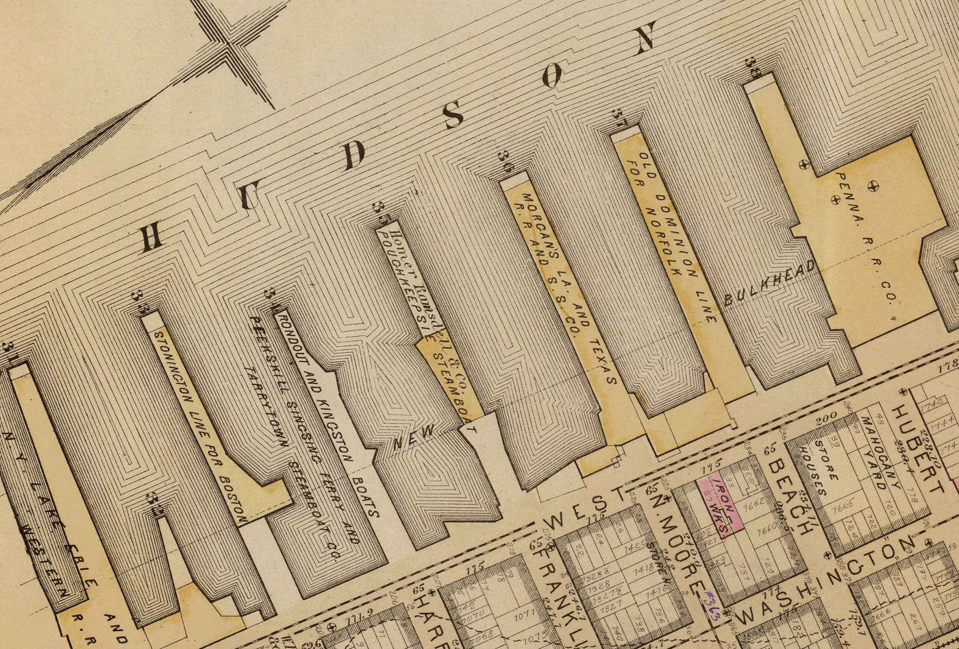 Old Map of Hudson Square & Tribeca, 1879 - Lower Manhattan Wards NYC, Houston St, Holland Tunnel, Canal St, Varick St, Hudson St