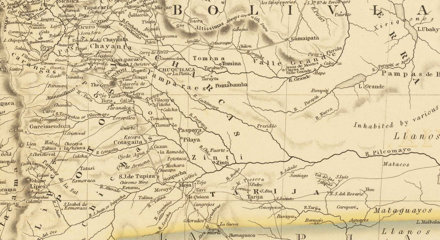 Old Map of Peru & Bolivia, 1842 by Arrowsmith - Upper Peru, Chile, South America, Andes, La Paz, Lima, Atacama