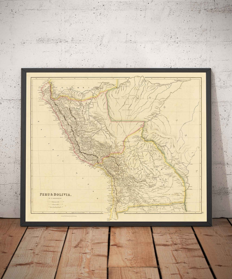 Ancienne carte du Pérou et de la Bolivie, 1842 par Arrowsmith - Haut Pérou, Chili, Amérique du Sud, Andes, La Paz, Lima, Atacama