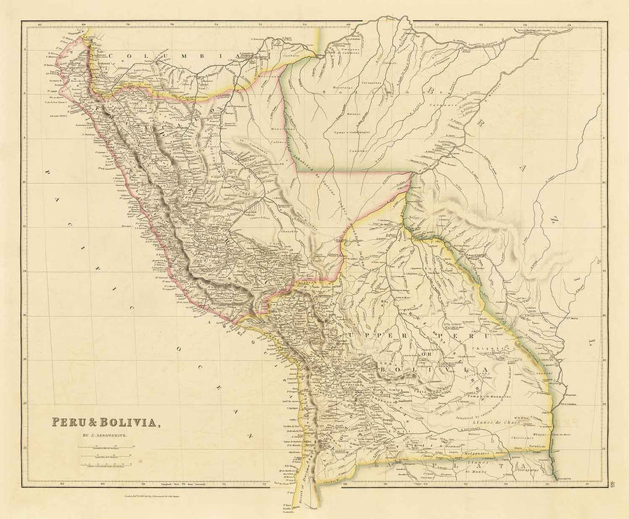 Ancienne carte du Pérou et de la Bolivie, 1842 par Arrowsmith - Haut Pérou, Chili, Amérique du Sud, Andes, La Paz, Lima, Atacama